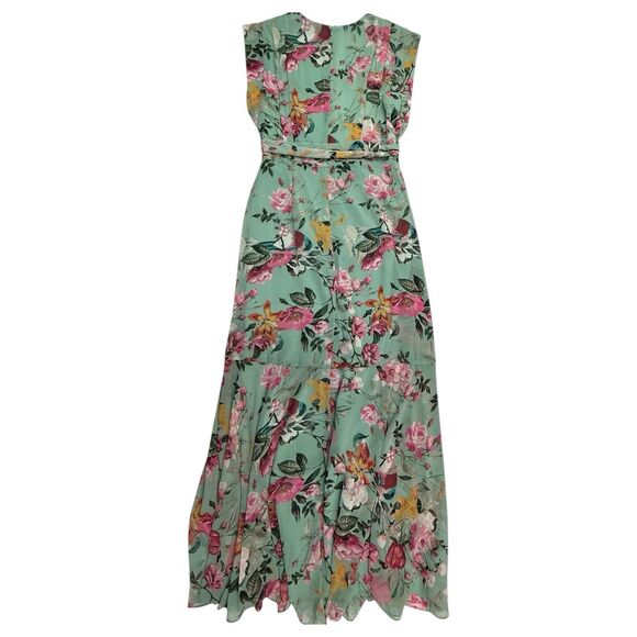 NEW Eliza J Maxi Faux Wrap Floral Dress Women 6 Chiffon Rollover Cap Sleeve - Picture 6 of 15